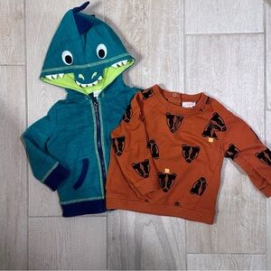 dinosaur zip up hoodie and  raccoon sweatshirt bundle 6-9 months